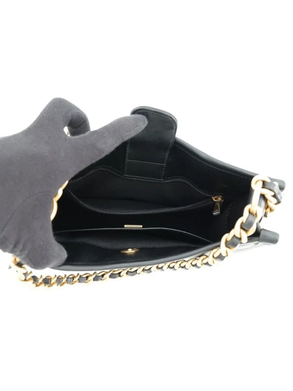 Chanel Chain Shoulder Bag Quilted CC Logo Hobo Lambskin 2-Way Black